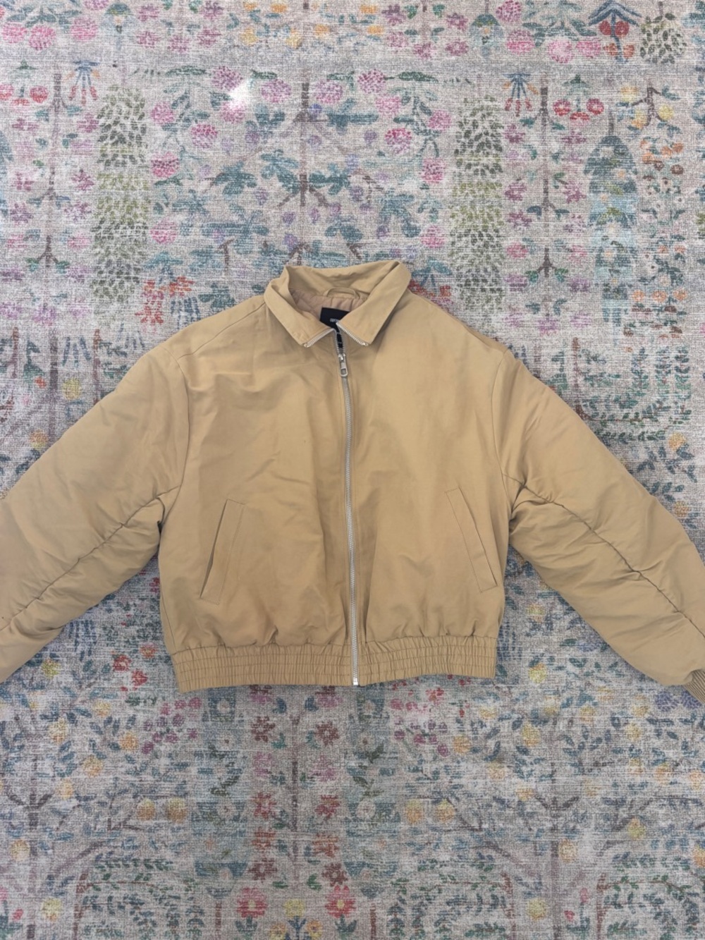 Cropped Tan Zip-Front Bomber Jacket
